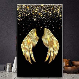 Luxury Modern Wall Decor Golden Wings Canvas Painting Wall Art Posters Print On Canvas No Frame
