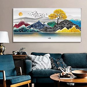 Nordic Abstract Gold Tree Birds Mountain Canvas Painting Wall Art Posters Print On Canvas No Frame