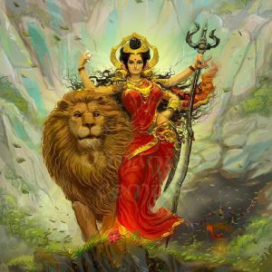 Devi Durga C Hand-Painted Painting On Canvas Without Frame