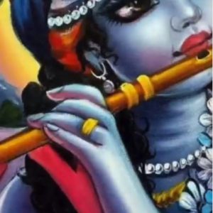 Krishna Playing Flute Hand-Painted Painting On Canvas C No Frame