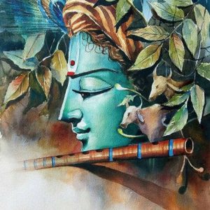 Krishna Playing Flute Hand-Painted Painting On Canvas D No Frame