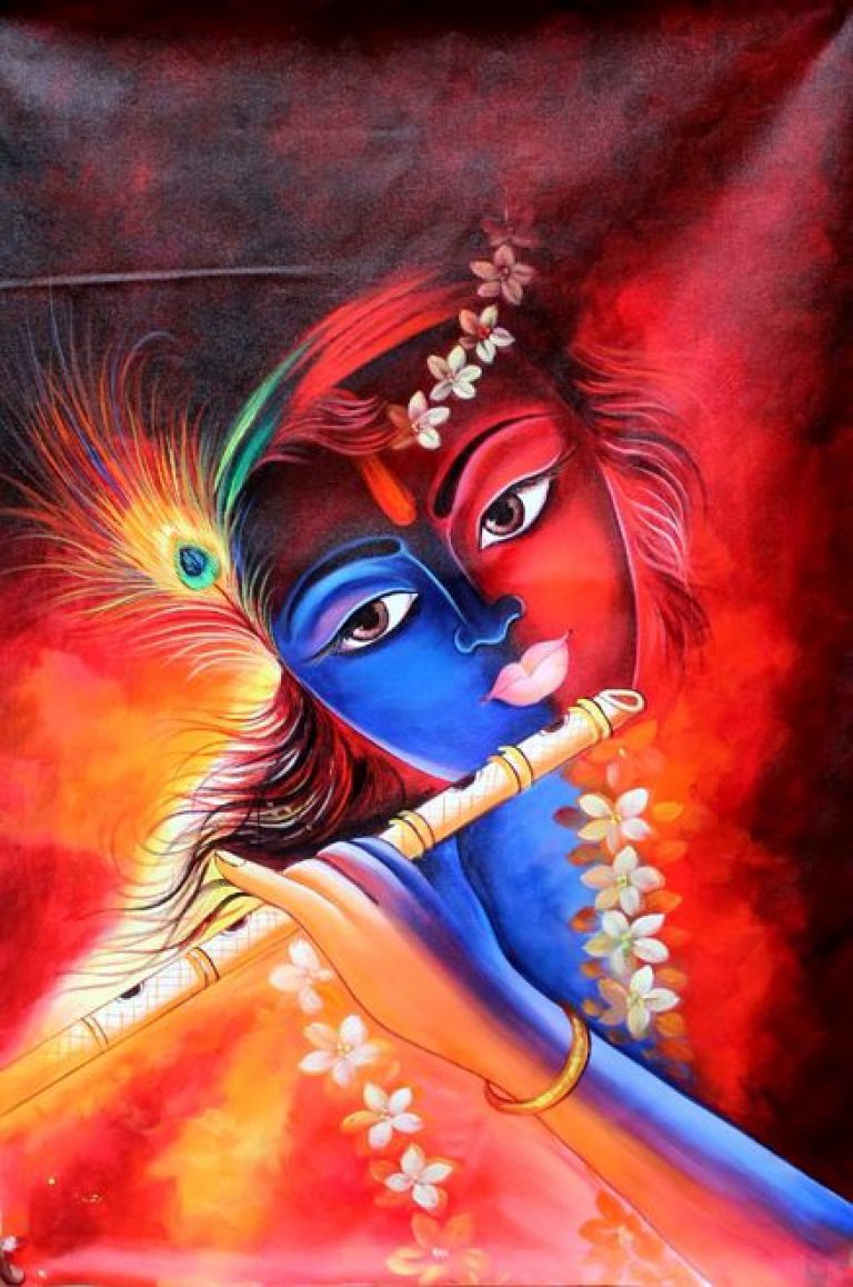 Krishna Playing Flute Hand-Painted Painting