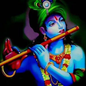 Krishna Playing Flute Hand-Painted Canvas Painting Unframed