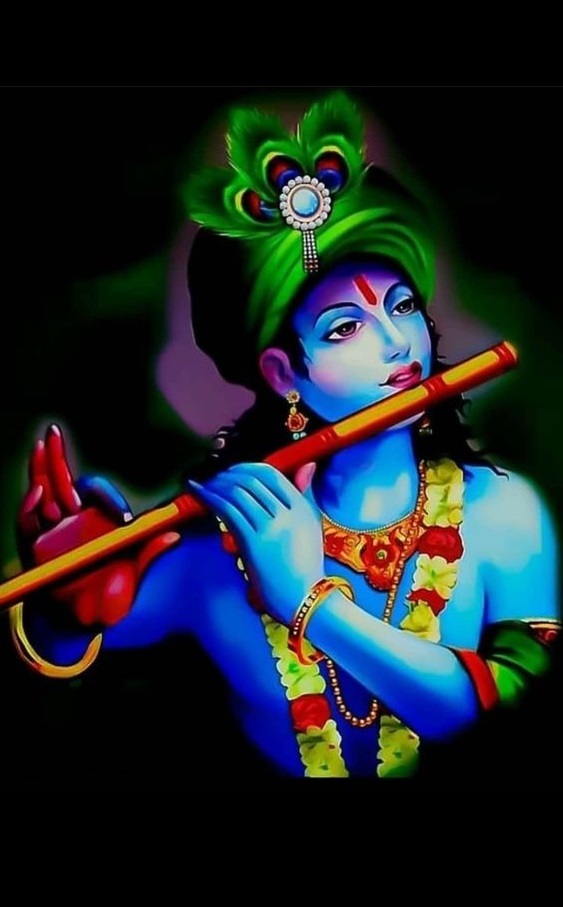Krishna Playing Flute Hand Painted Painting On Canvas F