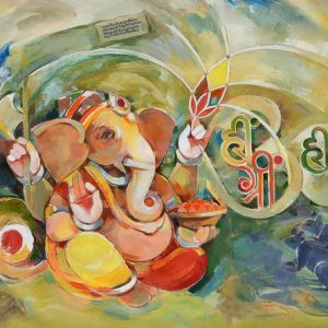 Lord Ganesha Hand Painted Painting On Canvas Without Frame