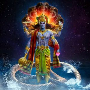 Lord Vishnu Sheshnag Hand-Painted Painting On Canvas Unframed