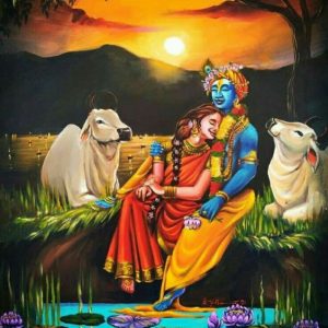 Radha Krishna Oil Painting Handpainted On Canvas Unframed
