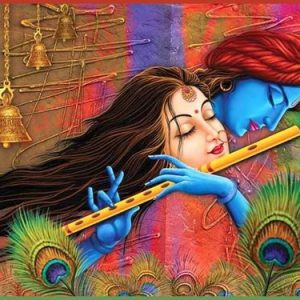 Radha Krishna Love Forever T Oil Painting Handpainted on Canvas (Without Frame)