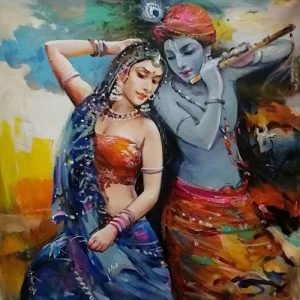 Radha Krishna Love Forever Oil Painting Handpainted on Canvas (Without Frame)