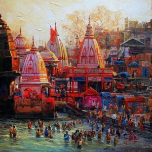Banaras Ghat B Hand-Painted Painting On Canvas (Without Frame)