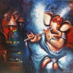 Ganesha Hand Painted Painting On Canvas F (Without Frame)