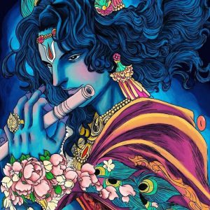 Soulful Krishna Hand-Painted Painting On Canvas Unframed