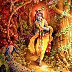 Divine Krishna Hand-Painted Painting On Canvas Unframed