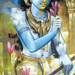 Inspiring Krishna Hand Painted Painting On Canvas Unframed