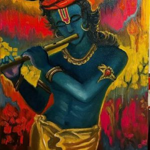 Soulful Krishna Hand-Painted Painting On Canvas Unframed