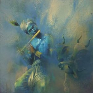 Divine Krishna Hand-Painted Painting On Canvas T (Without Frame)