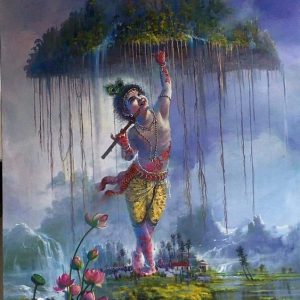 Soulful Krishna Canvas Painting Hand-Painted Painting (Without Frame)