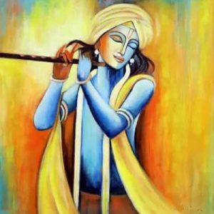 Soulful Krishna Hand-Painted Painting On Canvas Unframed