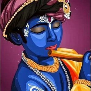 Krishna Playing Flute Hand-Painted Painting Masterpiece