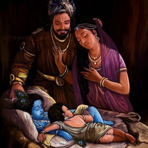 Krishna Family Hand-Painted Painting On Canvas (Without Frame)