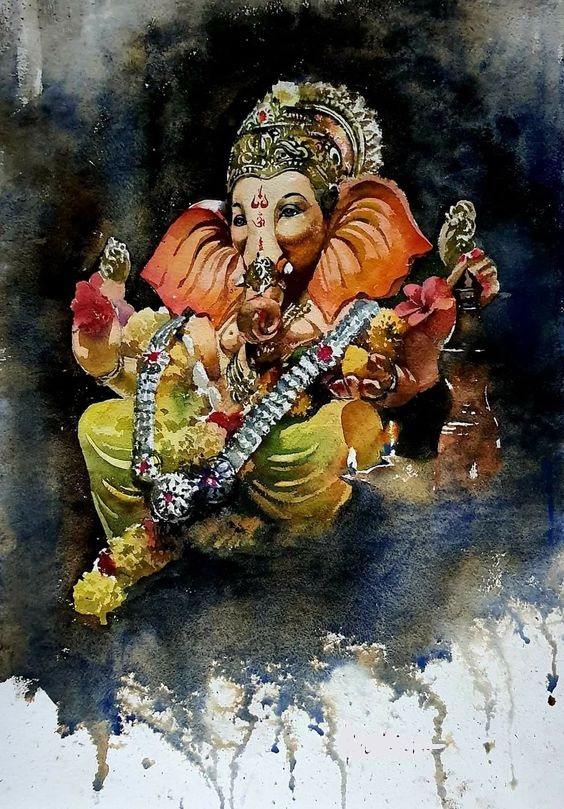 Lord Ganesha Hand Painted Painting On Canvas G