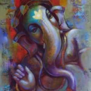 Sacred Lord Ganesha Hand-Painted Painting On Canvas Unframed