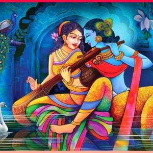Divine Radha Krishna Hand-Painted Painting Masterpiece