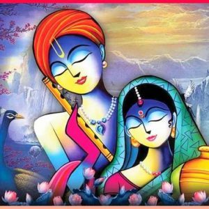 Divine Radha Krishna Hand-Painted Painting Masterpiece