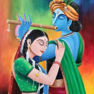 Radha Krishna Aura Hand-Painted Painting On Canvas Unframed