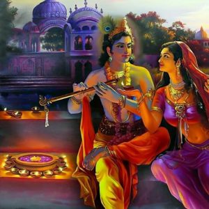 Radha Krishna AV Hand-Painted Painting On Canvas Unframed