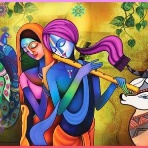 Radha Krishna Hand-Painted Painting On Canvas Unramed