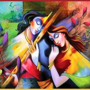 Divine Radha Krishna Love Painting Handpainted on Canvas (Without Frame)