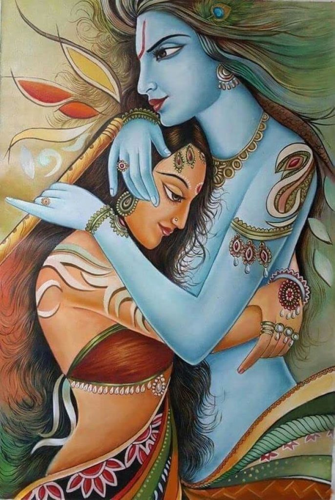 Radha Krishna Love Forever AK Oil Painting Handpainted on Canvas ...