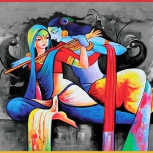Radha Krishna Eternal Love Hand-Painted Painting Masterpiece