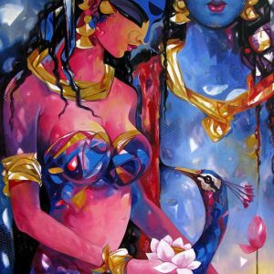 Eternal Love Radha Krishna Hand-Painted Painting Masterpiece