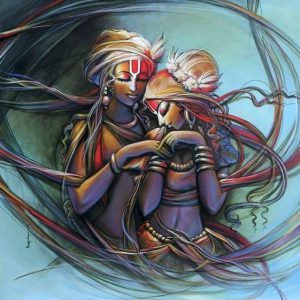 Divine Love Radha Krishna Hand-Painted Painting Masterpiece