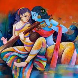 Eternal Love Radha Krishna Hand-Painted Painting Masterpiece