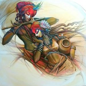 Soulful Radha Krishna Hand-Painted Painting On Canvas I (Without Frame)