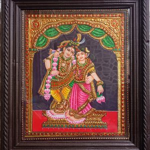 Radha Krishnan Lavender Sari Tanjore Painting With Frame