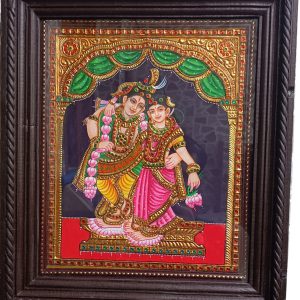 Radha Krishnan Lavender Sari Tanjore Painting With Frame