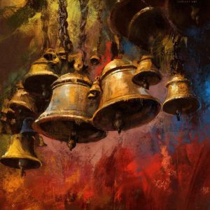 Shiva Temple Bells Hand-Painted Painting On Canvas Unframed
