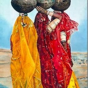 Village Culture Women Using Traditional Pottery Hand Painted Painting