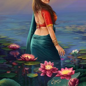 River Swim Woman Hand-Painted Painting On Canvas Unframed