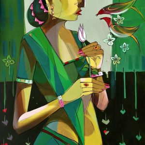 Lonely Woman in Paradise Hand-Painted Painting On Canvas (Without Frame)