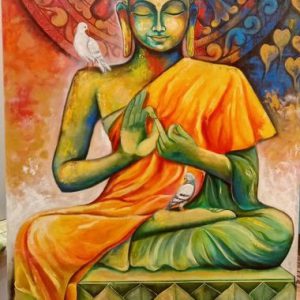 Buddha Meditation Hand-Painted Painting On Canvas Unframed