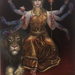 Goddess Durga Hand-Painted Painting On Canvas (Without Frame)