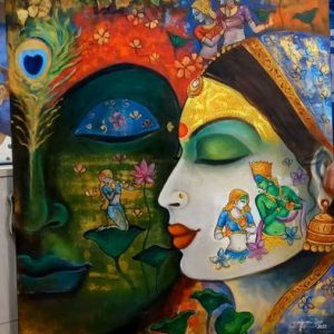 Krishna Devotion Hand-Painted Painting On Canvas Unframed