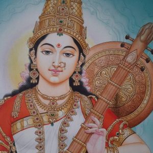 Goddess Saraswati Hand-Painted Painting On Canvas Unframed