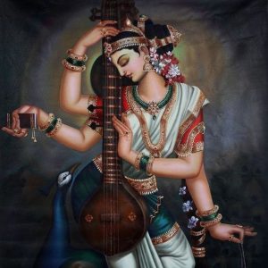 Goddess Saraswati C Hand-Painted Painting On Canvas