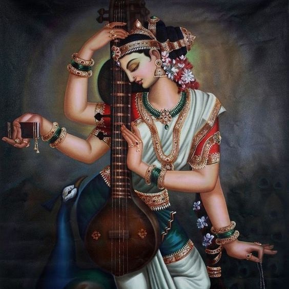 Goddess Saraswati C Hand Painted Painting